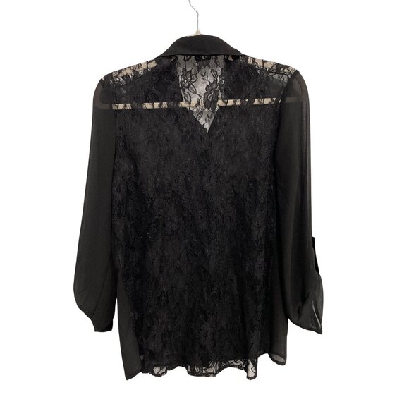 Studio Y Shirt Size Small Sheer Lace Button Front Roll Tab Sleeve Witchy Boho - Picture 2 of 6